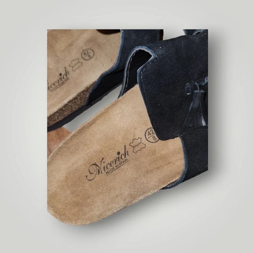 Nicerich Birkenstock black suede slide sandals size 42 8